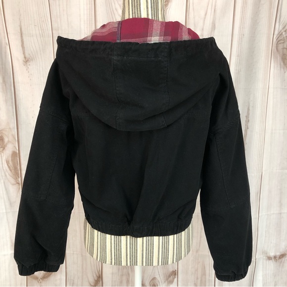 Forever 21 Cropped Jacket Hooded Lined Coat Drawstring Suede Black Size Small - Picture 5 of 16